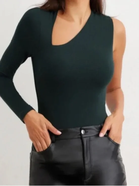 Asymmetric One-Sleeve bodysuit - Dark Green - Picture 1 of 2